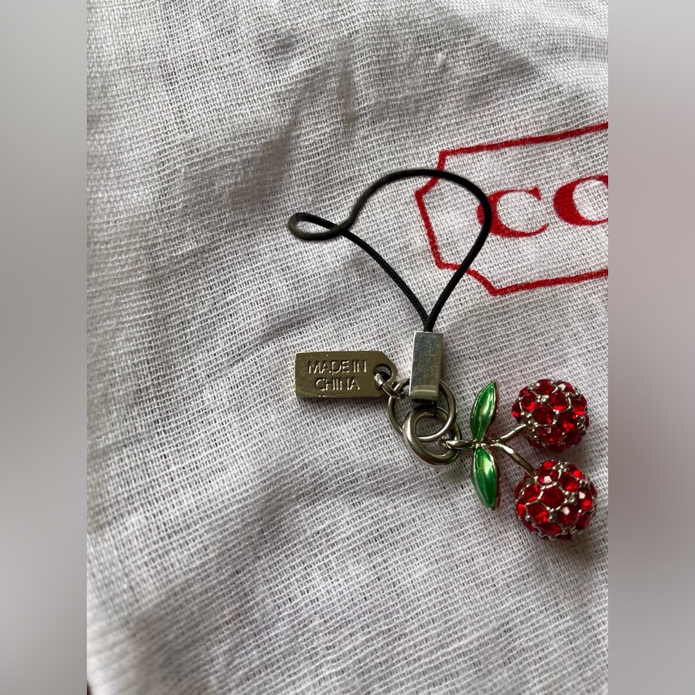SOLDโผ๏ธVintage Coach Cherry Fruit Charm Y2K with Dust Bag - Picture 4 of 5